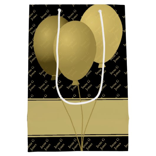 Eigen naampatroon - Gold/zwarte ballonnen Medium Cadeauzakje (Achterkant)