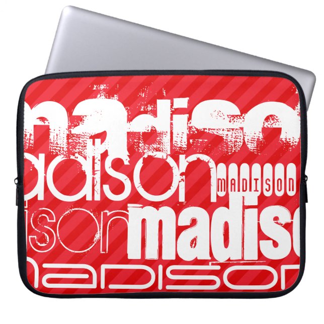 Eigen naampatroon op rode diagonale strepen laptop sleeve (Voorkant)