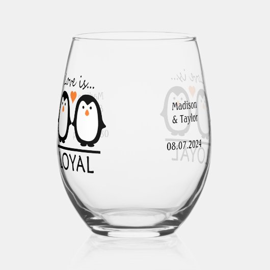 Eigen namen en datum van Penguin Love Wijnglas Zonder Voet (Rechts)