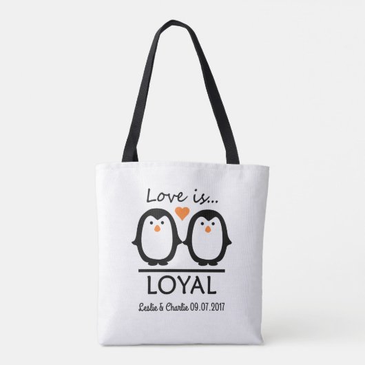 Eigen namen en datumzakken van Penguin Love Tote Bag (Achterkant)