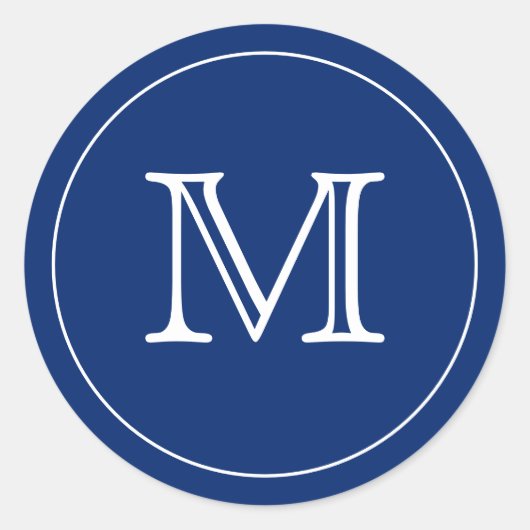 Eigen NAVY BLUE WHITE Monogram Letter Ronde Sticker (Voorkant)