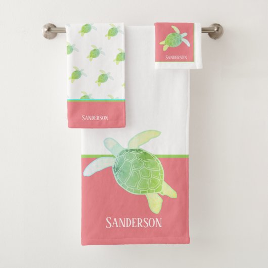 Eigen noordzeekust Zee Turtle White Coral Bad Handdoek (Insitu)