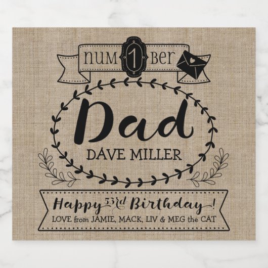 Eigen nummer 1 Pap Birthday Cute Monogram Bier Etiket (Enkel label)