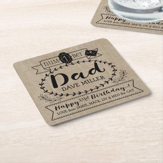 Eigen nummer 1 Pap Birthday Cute Monogram Kartonnen Onderzetters (Schuin)