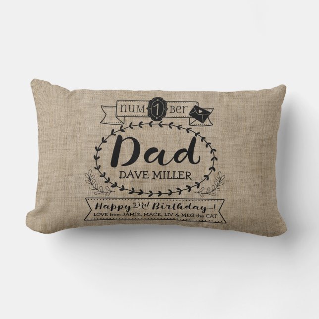 Eigen nummer 1 Pap Birthday Cute Monogram Kussen (Voorkant)
