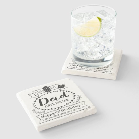 Eigen nummer 1 Pap Birthday Cute Monogram Stenen Onderzetter (Zijkant)