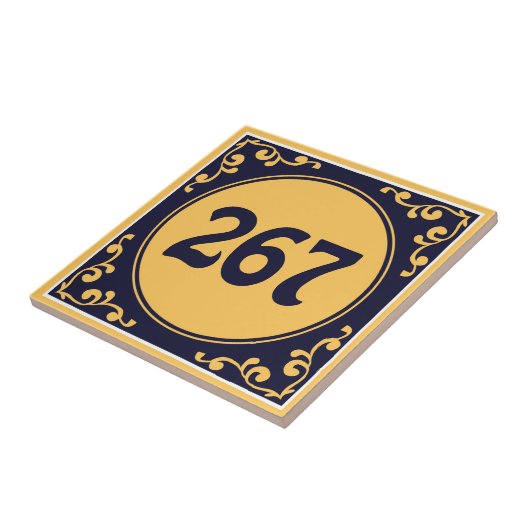 Eigen nummer donkerblauw Azulejos keramische Tegel Tegeltje (Zijkant)
