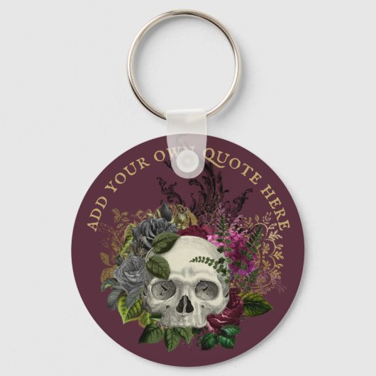 Eigen ontwerp gotische schedel bordeauxrozen goth  sleutelhanger (Voorkant)
