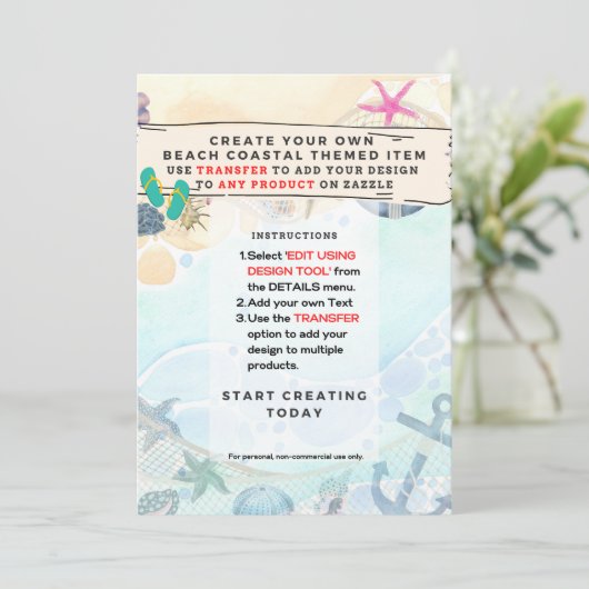 Eigen ontwerp strandfeest uitnodiging met kust- en (Staand voorkant)