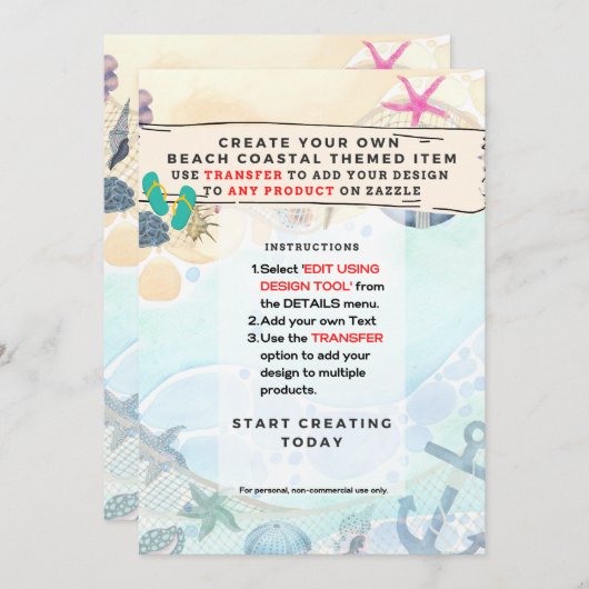 Eigen ontwerp strandfeest uitnodiging met kust- en (Voorkant / Achterkant)