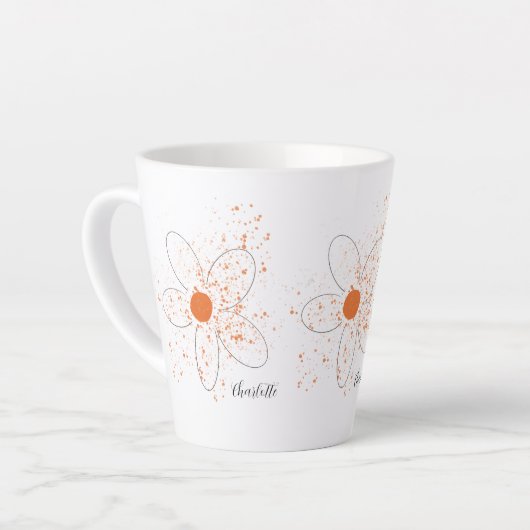 Eigen oranje moderne bloemennaamscript latte mok (Linkerhoek)
