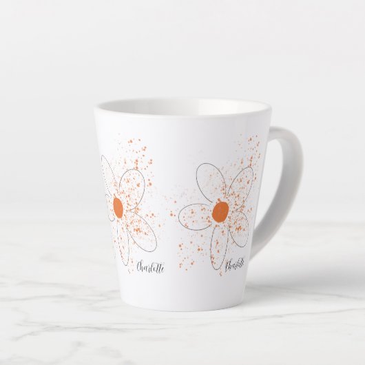 Eigen oranje moderne bloemennaamscript latte mok (Rechterhoek)