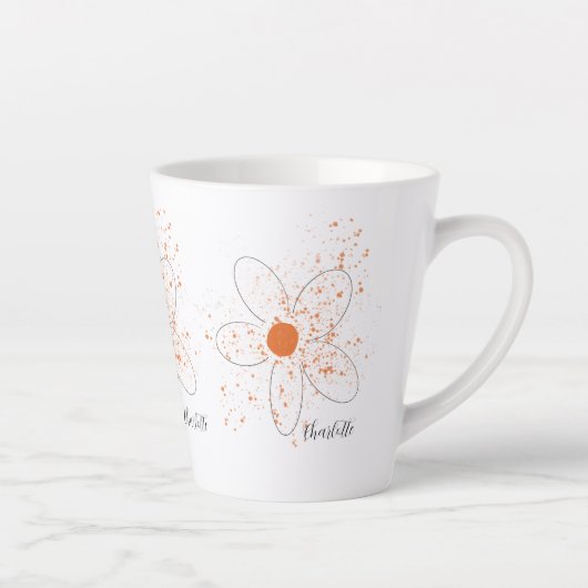 Eigen oranje moderne bloemennaamscript latte mok (Rechts)