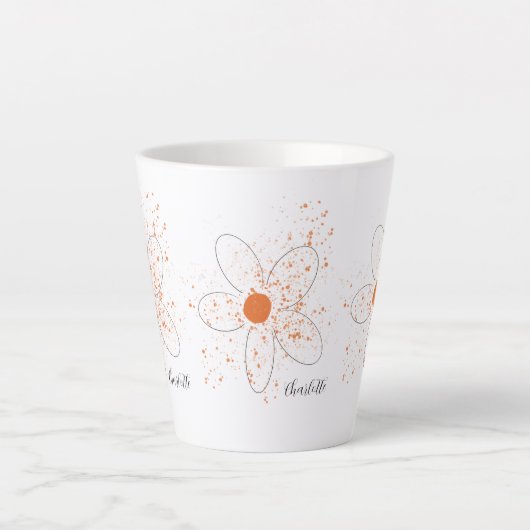 Eigen oranje moderne bloemennaamscript latte mok (Voorkant)