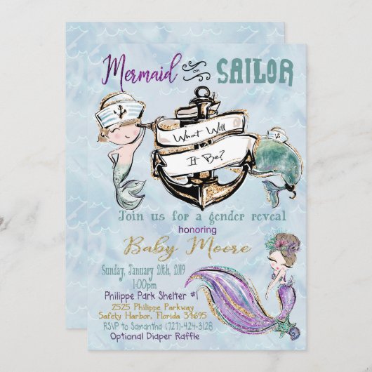 Eigen order/mermaid gender laat definitieve versie feestdagenkaart (Voorkant / Achterkant)