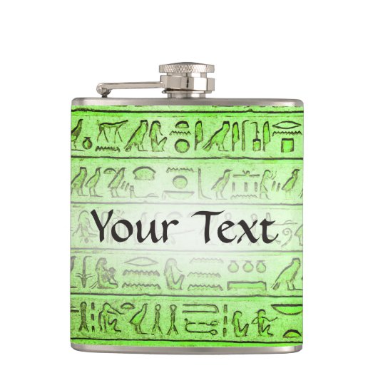 Eigen oude Egyptische Hieroglyphs Green Flask Heupfles (Voorkant)