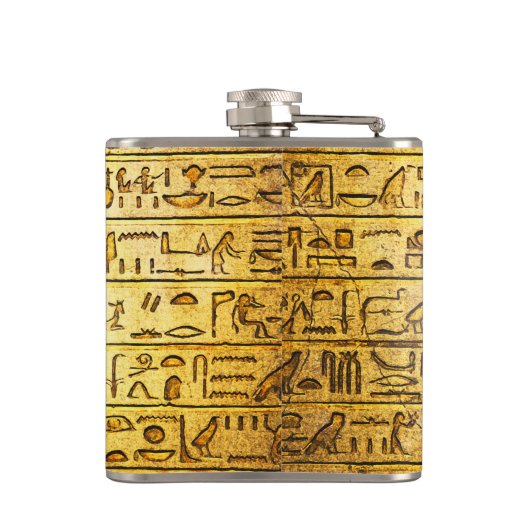Eigen oude Egyptische Hieroglyphs Yellow Flask Heupfles (Achterkant)