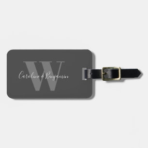 Eigen paarnaam Calligrafie Monogrammed Black Bagagelabel