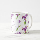 Eigen Paarse Irises monogram bloemen Koffiemok (Voorkant rechts)