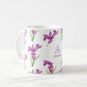 Eigen Paarse Irises monogram bloemen Koffiemok (Voorkant links)