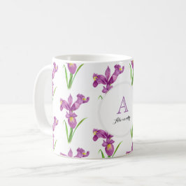Eigen Paarse Irises monogram bloemen Koffiemok