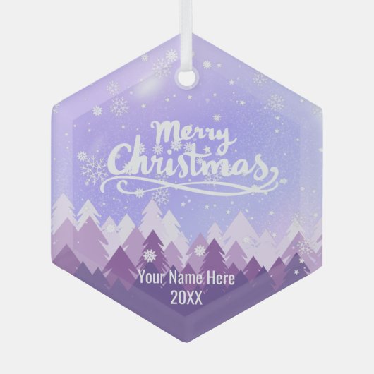 Eigen Paarse krystal sneeuwbos met kerst Glas Ornament (Voorkant)