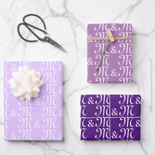 Eigen paarse-paar Initialen-monogram bruiloft Inpakpapier Vel (Voorkant)