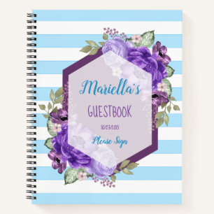 Eigen Paarse Waterverf Flowers Guestbook Notitieboek
