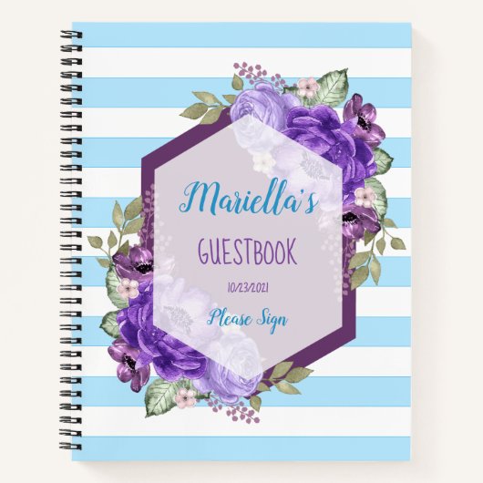 Eigen Paarse Waterverf Flowers Guestbook Notitieboek (Voorkant)
