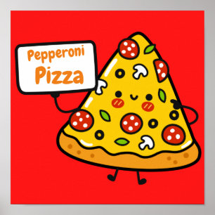 Eigen pepperoni pizza kleurrijk schattig kinder po poster