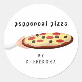 Eigen pizzapepperoni eenvoudige afbeelding wit ronde sticker