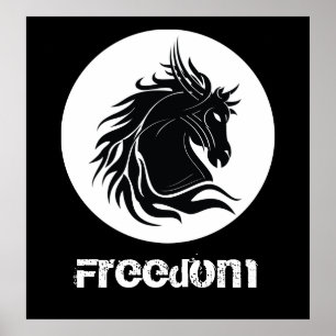 Eigen poster van zwarte en witte tribale paardenko