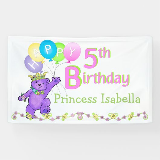 Eigen prinses Beer 5th Birthday Party Spandoek (Horizontaal)