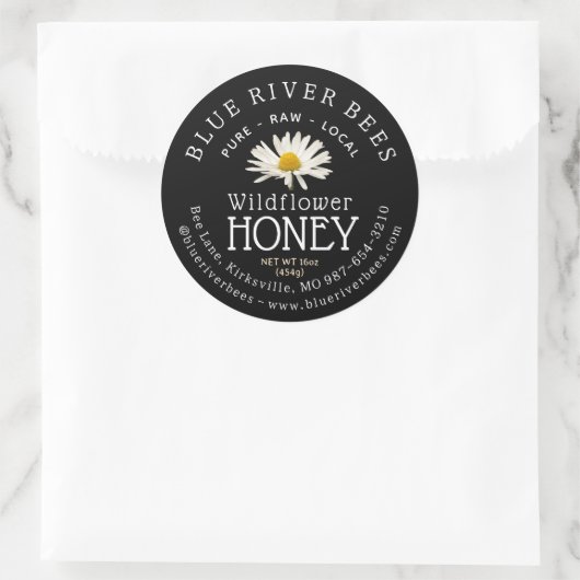 Eigen productlabel Wildflower Honey Black Daisy Ronde Sticker (Tas)