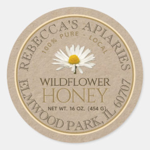 Eigen productlabel Wildflower Honey Kraft Daisy Ronde Sticker