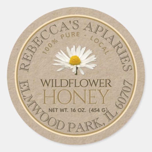 Eigen productlabel Wildflower Honey Kraft Daisy Ronde Sticker (Voorkant)