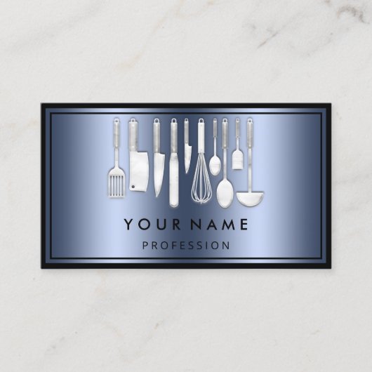 Eigen QR CODE Logo Restaurant Kookt Chef Blue Visitekaartje (Voorkant)