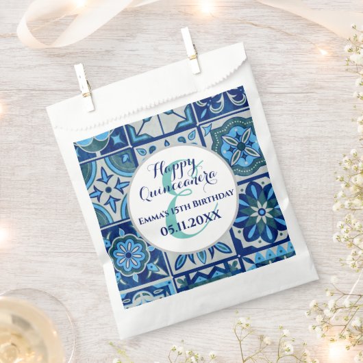 Eigen Quinceanera Gift idea Monogram Name Azulejo Bedankzakje (Geknipt)