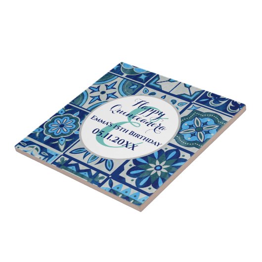 Eigen Quinceanera Gift idea Monogram Name Azulejo Tegeltje (Zijkant)