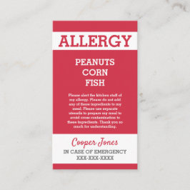 Eigen Red Allergy Alert Restaurant Noodsituatie Contactkaartje