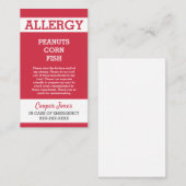 Eigen Red Allergy Alert Restaurant Noodsituatie Contactkaartje (Voorkant / Achterkant)