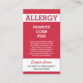 Eigen Red Allergy Alert Restaurant Noodsituatie Contactkaartje (Voorkant)