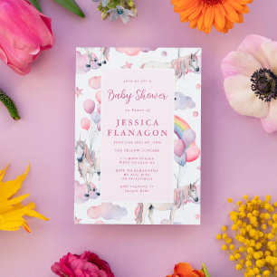 Eigen regenboogballonnen Unicorn Roze Baby shower Kaart