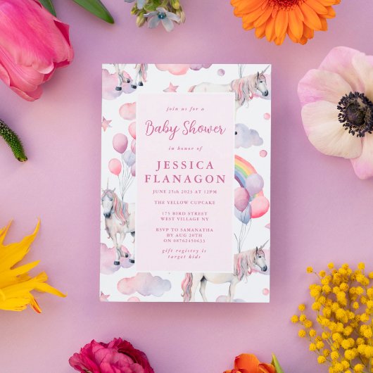 Eigen regenboogballonnen Unicorn Roze Baby shower Kaart