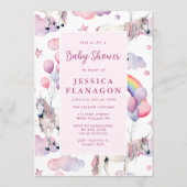 Eigen regenboogballonnen Unicorn Roze Baby shower Kaart (Voorkant)