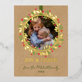 Eigen rode bessen Groene bladeren Wreated Gold Folie Feestdagen Briefkaart (Voorkant)