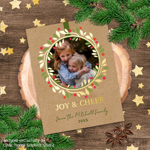 Eigen rode bessen Groene bladeren Wreated Gold Folie Feestdagen Briefkaart