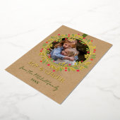 Eigen rode bessen Groene bladeren Wreated Gold Folie Feestdagenkaart (Gedraaid)