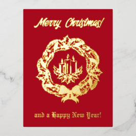 Eigen rode en gouden tekst met kerstkaarsen folie feestdagen briefkaart