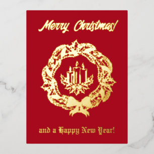 Eigen rode en gouden tekst met kerstkaarsen folie feestdagen briefkaart